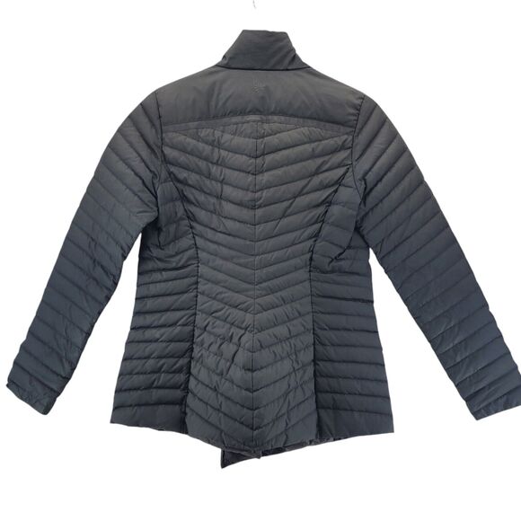 Athleta Down Puffer Coat Womens Small Black Asymmetrical Zip Lightweight Quilted - Picture 4 of 11